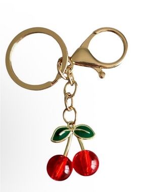 Gold Cherry Keychain with Red Enamel Cherries